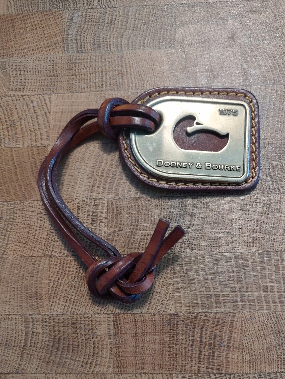 Dooney & Bourke 90s vintage brass leather tag fob charm EUC